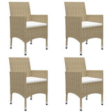 5 Piece Garden Dining Set Poly Rattan and Glass Beige - Rear View