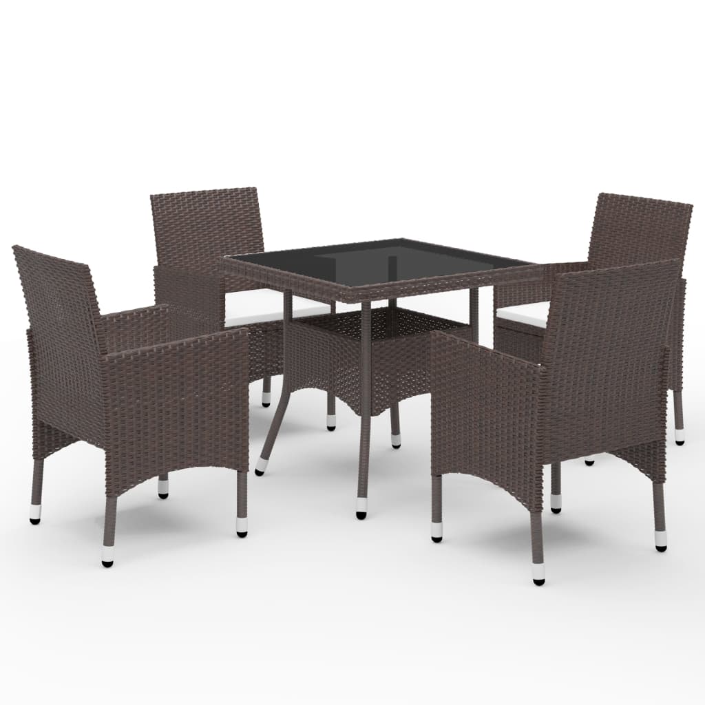 5 Piece Garden Dining Set Brown Poly Rattan and Glass