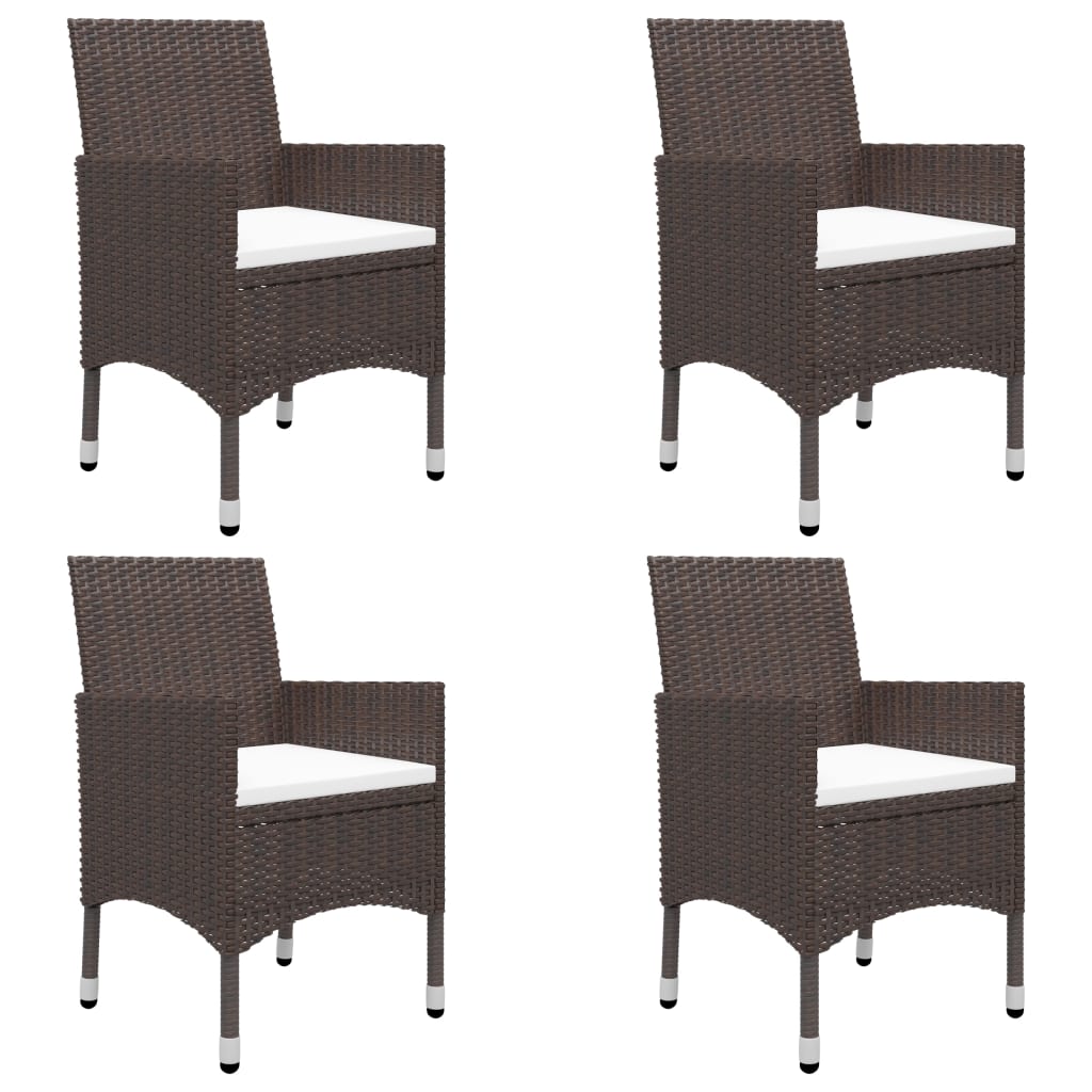 5 Piece Garden Dining Set Brown Poly Rattan and Glass