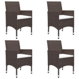 5 Piece Garden Dining Set Brown Poly Rattan and Glass - 45-Degree Angle