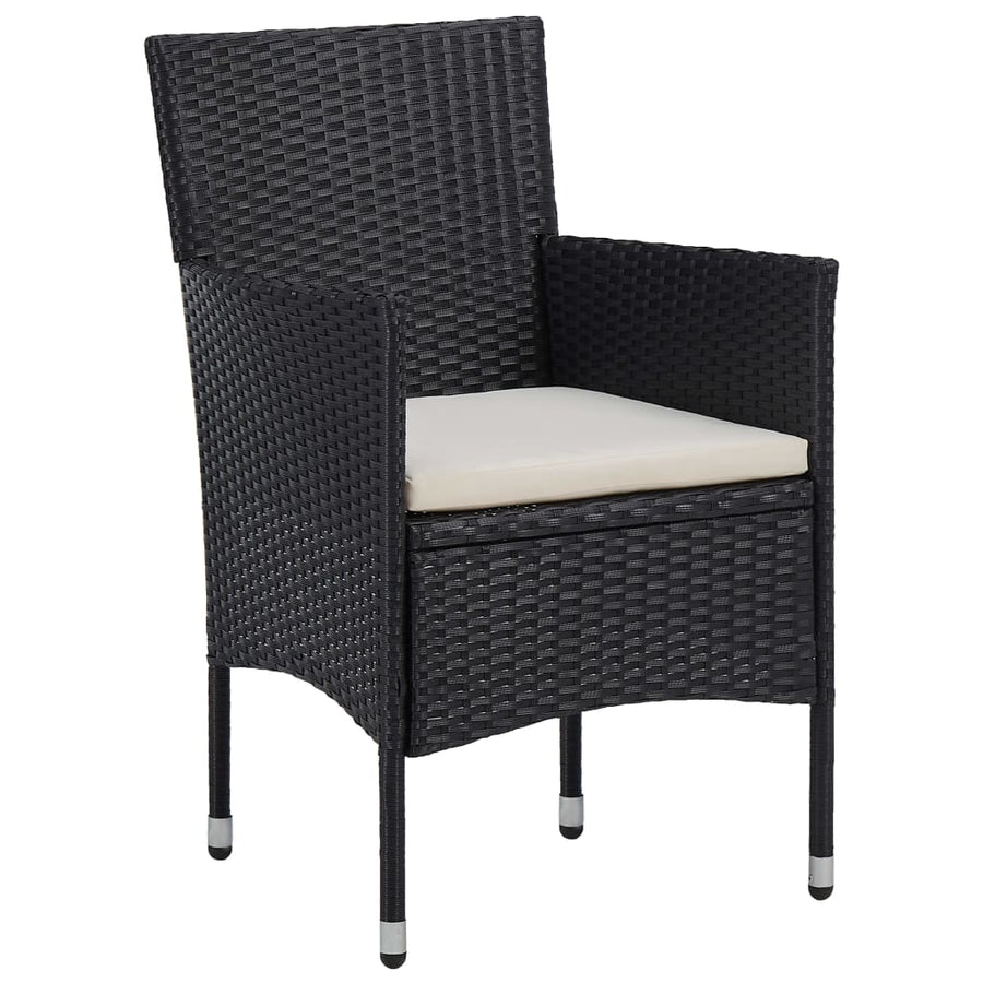 5 Piece Garden Dining Set Black Poly Rattan and Acacia Wood