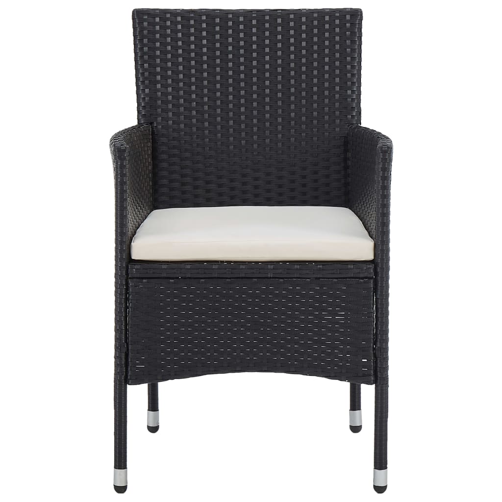 5 Piece Garden Dining Set Black Poly Rattan and Acacia Wood