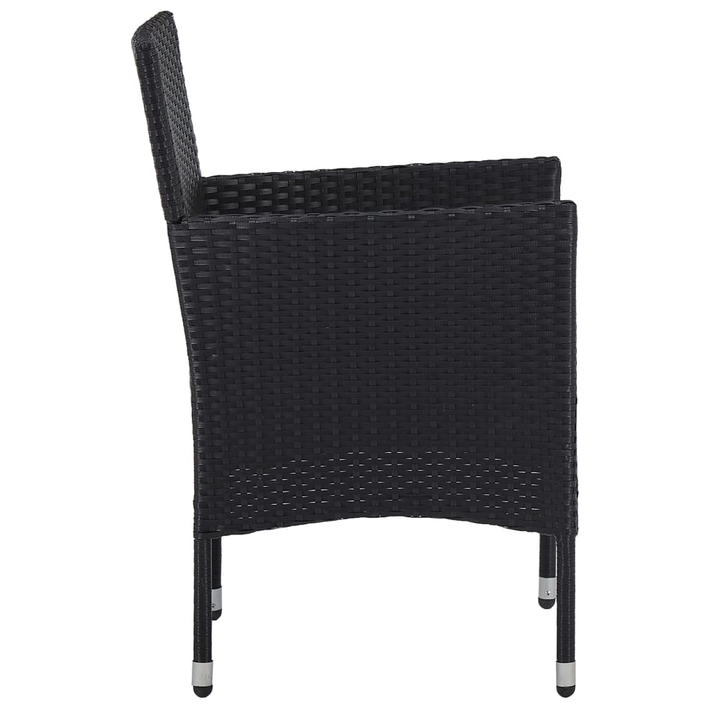 5 Piece Garden Dining Set Black Poly Rattan and Acacia Wood