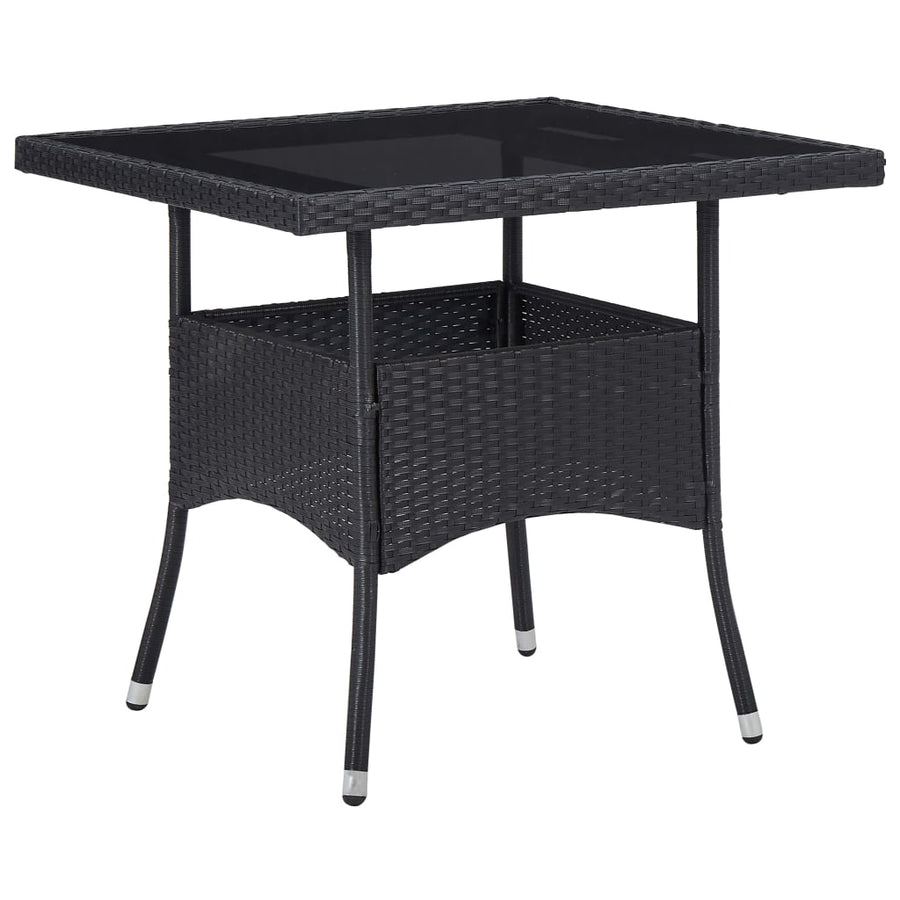 5 Piece Garden Dining Set Black Poly Rattan and Acacia Wood