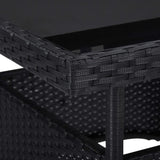 5 Piece Garden Dining Set Black Poly Rattan and Acacia Wood - Top-Down View