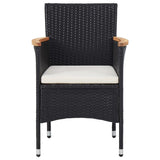 5 Piece Garden Dining Set Black Poly Rattan and Acacia Wood - Rear View