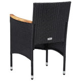 5 Piece Garden Dining Set Black Poly Rattan and Acacia Wood - Low Angle