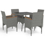 5 Piece Garden Dining Set Grey Poly Rattan and Acacia Wood