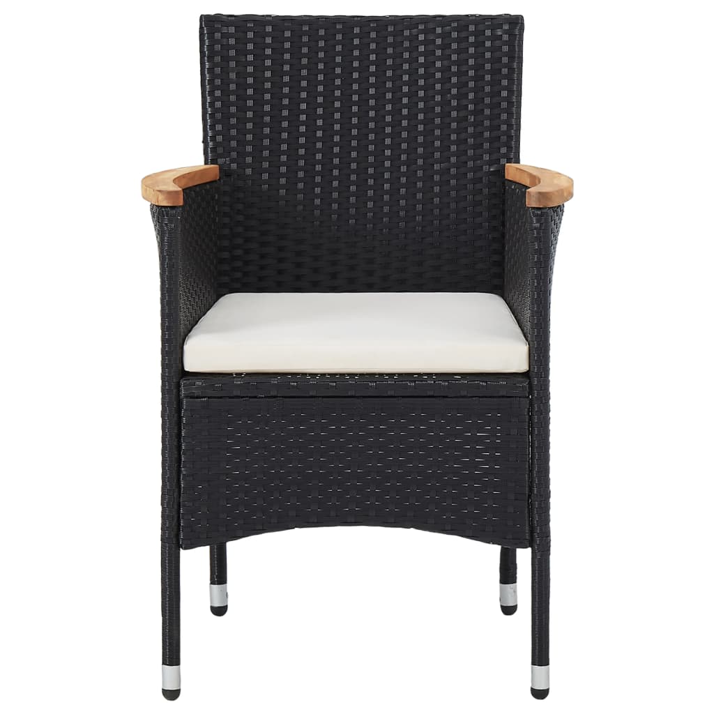 5 Piece Garden Dining Set Black Poly Rattan and Acacia Wood