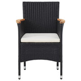 5 Piece Garden Dining Set Black Poly Rattan and Acacia Wood - Close-Up Angle