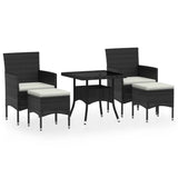 5 Piece Garden Dining Set Poly Rattan and Tempered Glass Black - Front View