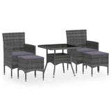 5 Piece Garden Dining Set Poly Rattan and Tempered Glass Grey - Front View