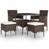 5 Piece Garden Dining Set Poly Rattan Brown - Front View