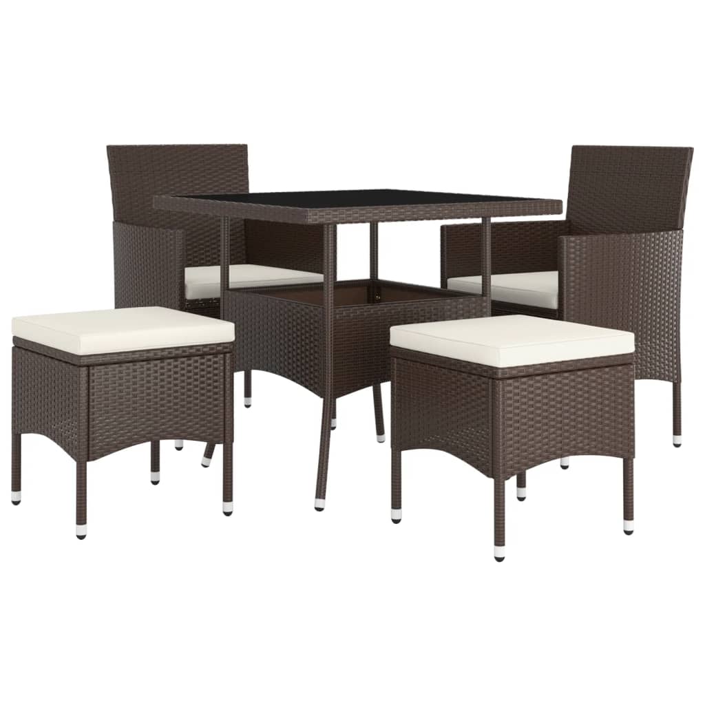 5 Piece Garden Dining Set Poly Rattan Brown