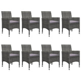 9 Piece Garden Dining Set Poly Rattan and Glass Grey - Rear View