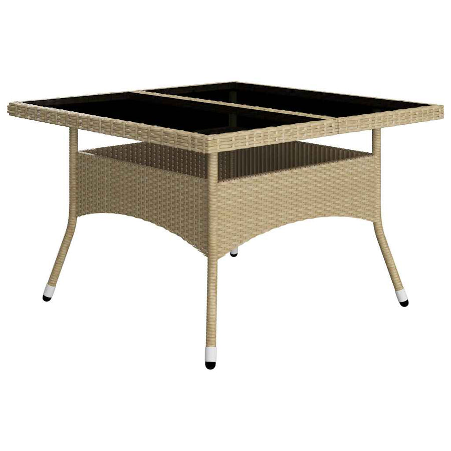 9 Piece Garden Dining Set Poly Rattan and Glass Beige