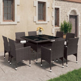 9 Piece Garden Dining Set Poly Rattan and Glass Brown