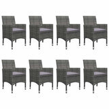 9 Piece Garden Dining Set Poly Rattan and Acacia Wood Grey