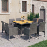 9 Piece Garden Dining Set Poly Rattan and Acacia Wood Grey