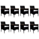 9 Piece Garden Dining Set Poly Rattan and Acacia Wood Black - Rear View