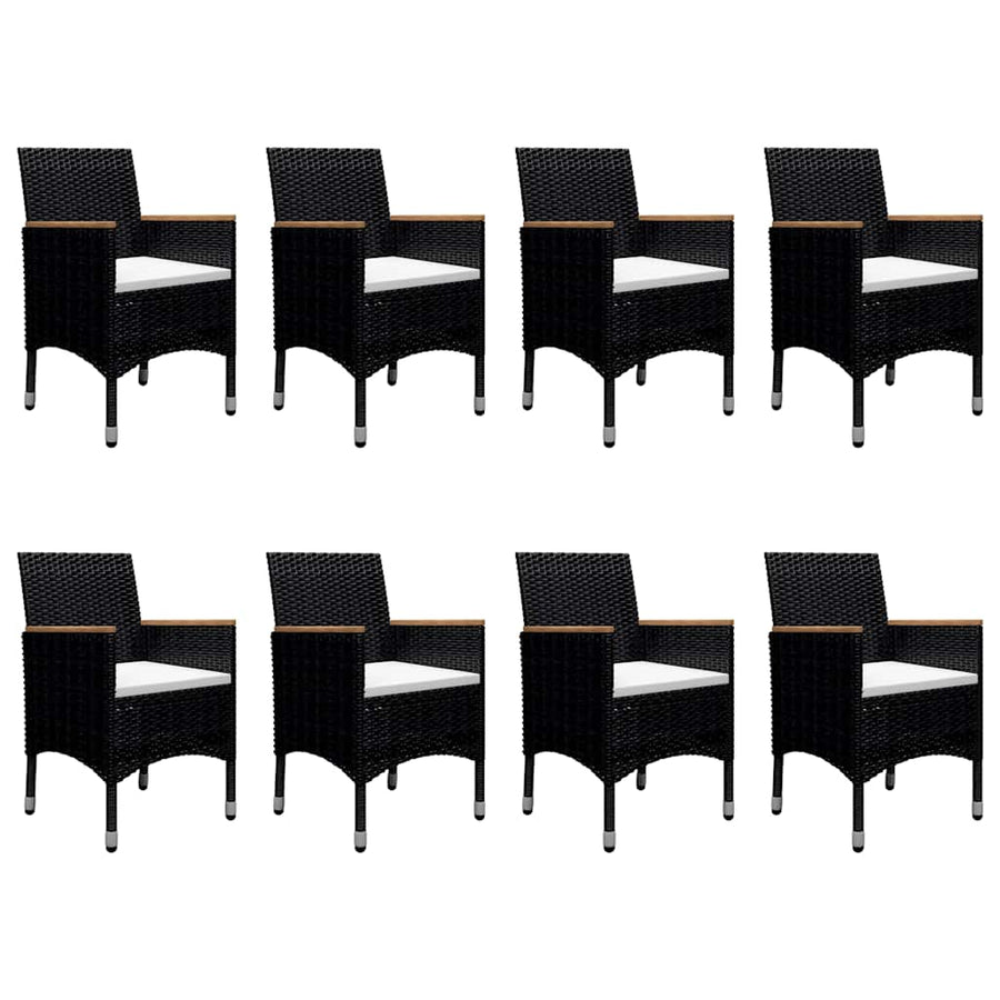 9 Piece Garden Dining Set Poly Rattan and Acacia Wood Black