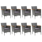 9 Piece Garden Dining Set Poly Rattan and Acacia Wood Grey - Rear View
