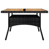9 Piece Garden Dining Set Poly Rattan and Acacia Wood Black - Top-Down View