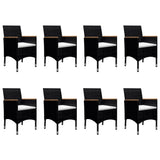 9 Piece Garden Dining Set Poly Rattan and Acacia Wood Black