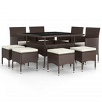 9 Piece Garden Dining Set Poly Rattan Brown