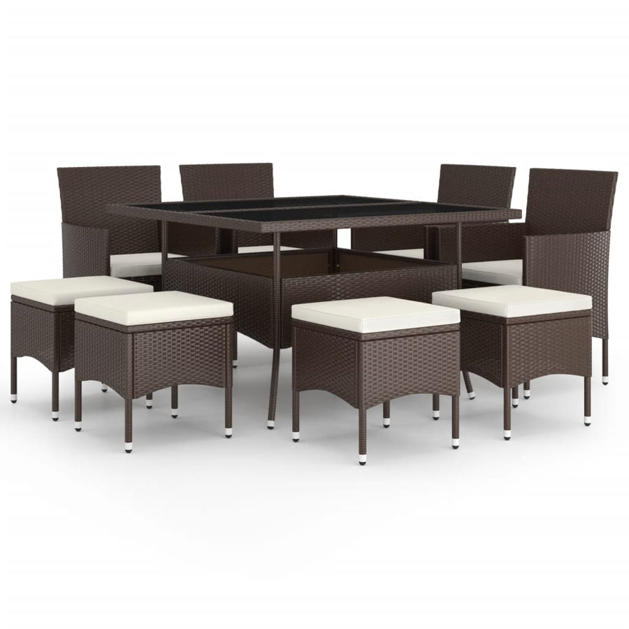 9 Piece Garden Dining Set Poly Rattan Brown