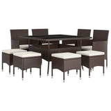 9 Piece Garden Dining Set Poly Rattan Brown