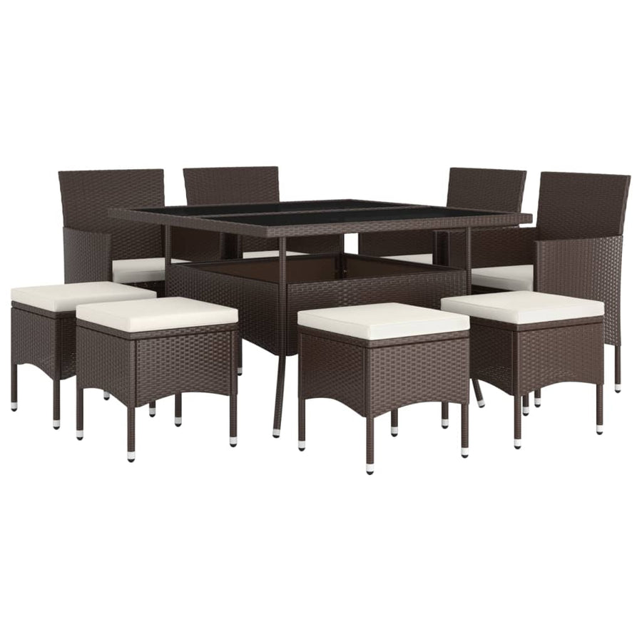 9 Piece Garden Dining Set Poly Rattan Brown