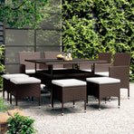 9 Piece Garden Dining Set Poly Rattan Brown