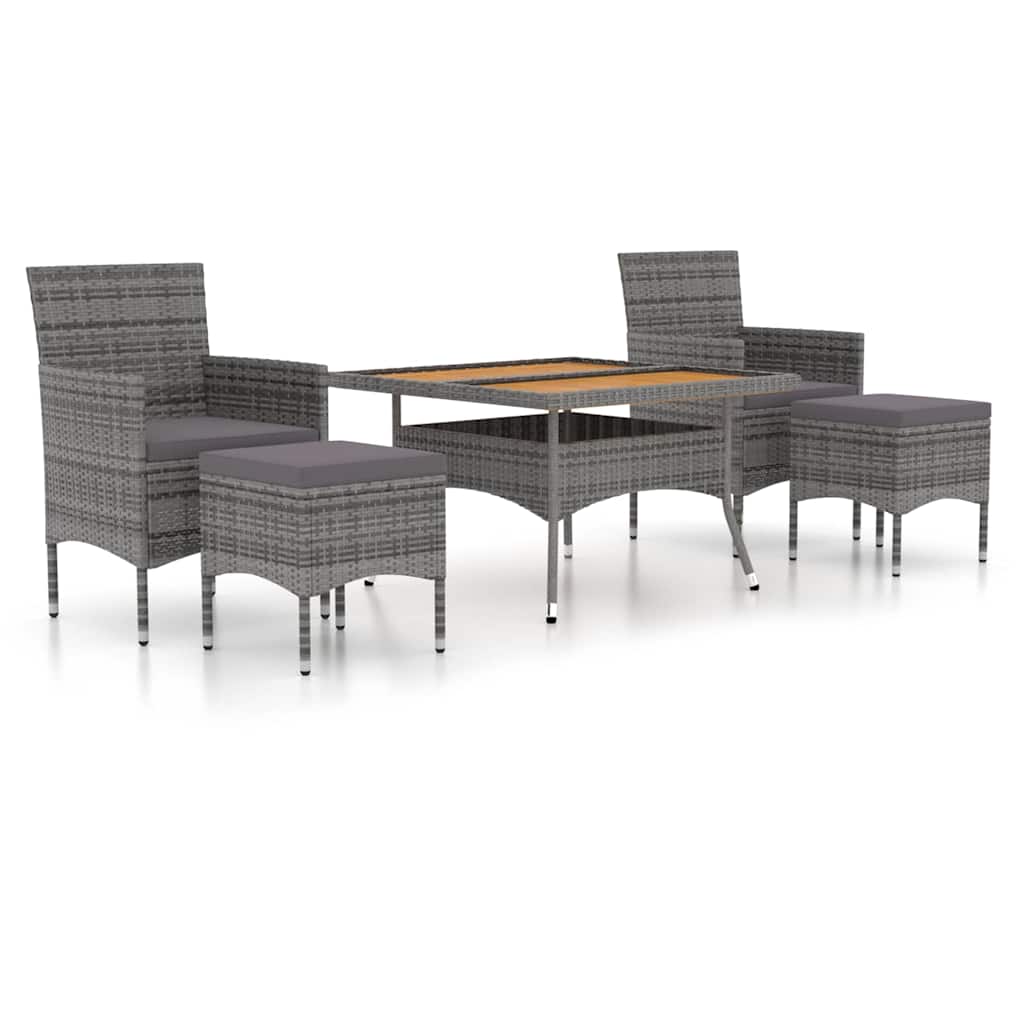 5 Piece Garden Dining Set Poly Rattan & Solid Acacia Wood Grey