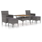 5 Piece Garden Dining Set Poly Rattan & Solid Acacia Wood Grey