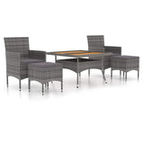 5 Piece Garden Dining Set Poly Rattan & Solid Acacia Wood Grey - Front View