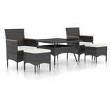 5 Piece Garden Dining Set Poly Rattan and Tempered Glass Black