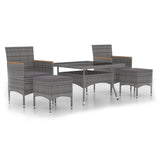 5 Piece Garden Dining Set Poly Rattan and Tempered Glass Grey - Front View