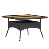 5 Piece Garden Dining Set Poly Rattan & Solid Acacia Wood Black - Close-Up Angle