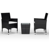 3 Piece Bistro Set Poly Rattan and Tempered Glass Black - Front View
