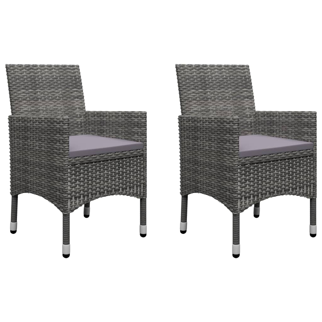 3 Piece Bistro Set Poly Rattan and Tempered Glass Grey