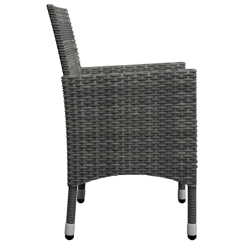 3 Piece Bistro Set Poly Rattan and Tempered Glass Grey