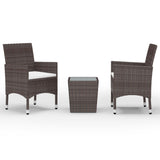 3 Piece Bistro Set Poly Rattan and Tempered Glass Brown - Front View