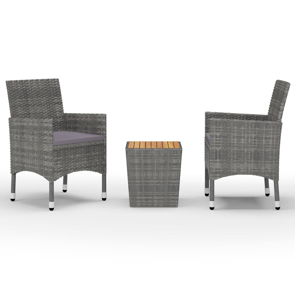 3 Piece Bistro Set Poly Rattan and Acacia Wood Grey