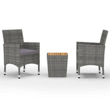 3 Piece Bistro Set Poly Rattan and Acacia Wood Grey