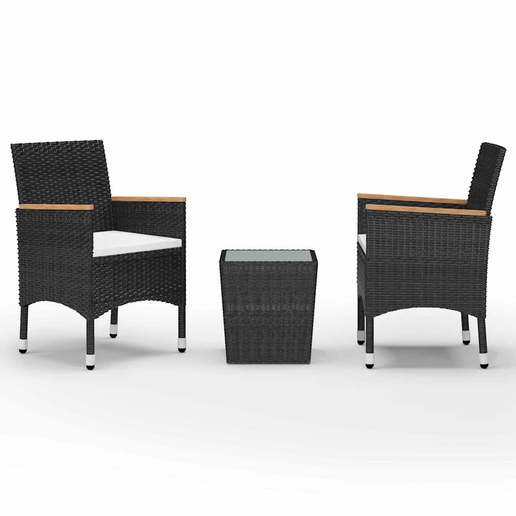3 Piece Bistro Set Poly Rattan and Tempered Glass Black