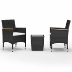 3 Piece Bistro Set Poly Rattan and Tempered Glass Black