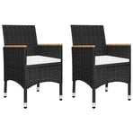 3 Piece Bistro Set Poly Rattan and Tempered Glass Black
