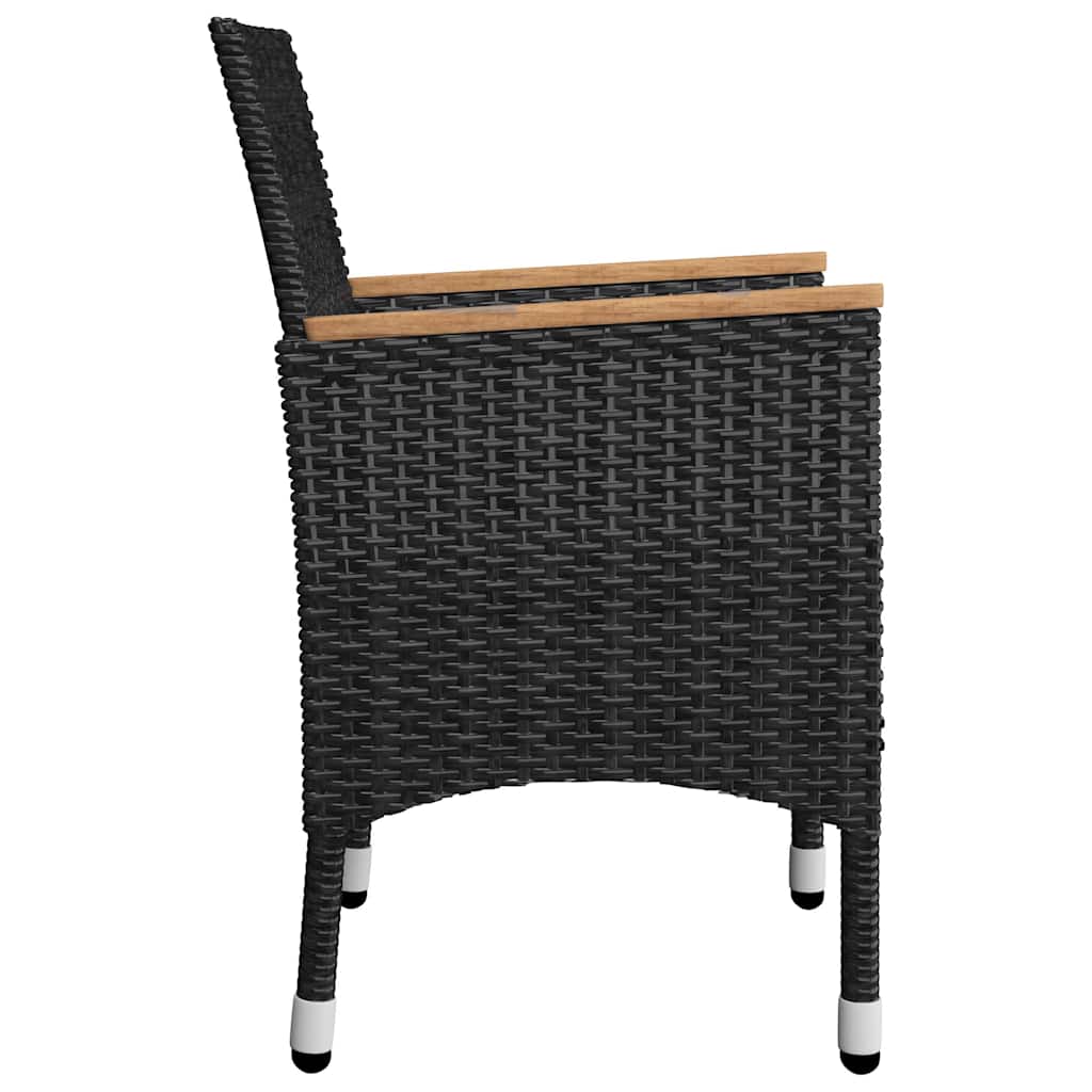 3 Piece Bistro Set Poly Rattan and Tempered Glass Black