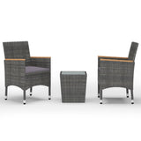 3 Piece Bistro Set Poly Rattan and Tempered Glass Grey